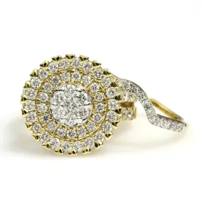 14K Yellow Gold Round Cluster 2 Pc Bridal Set Ring 2.5 Ctw