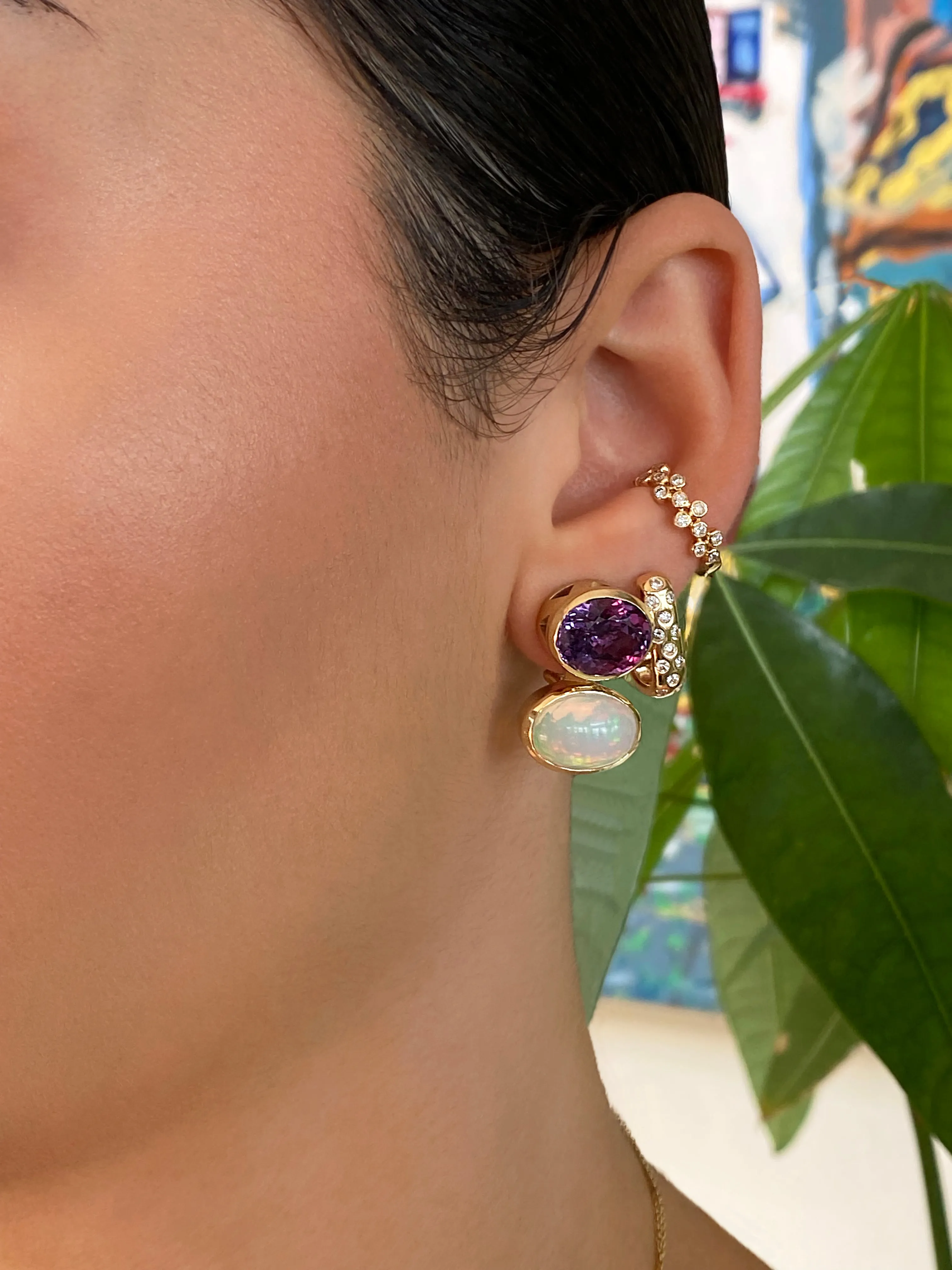 14K YG Opal and Amethyst Duo Earrings