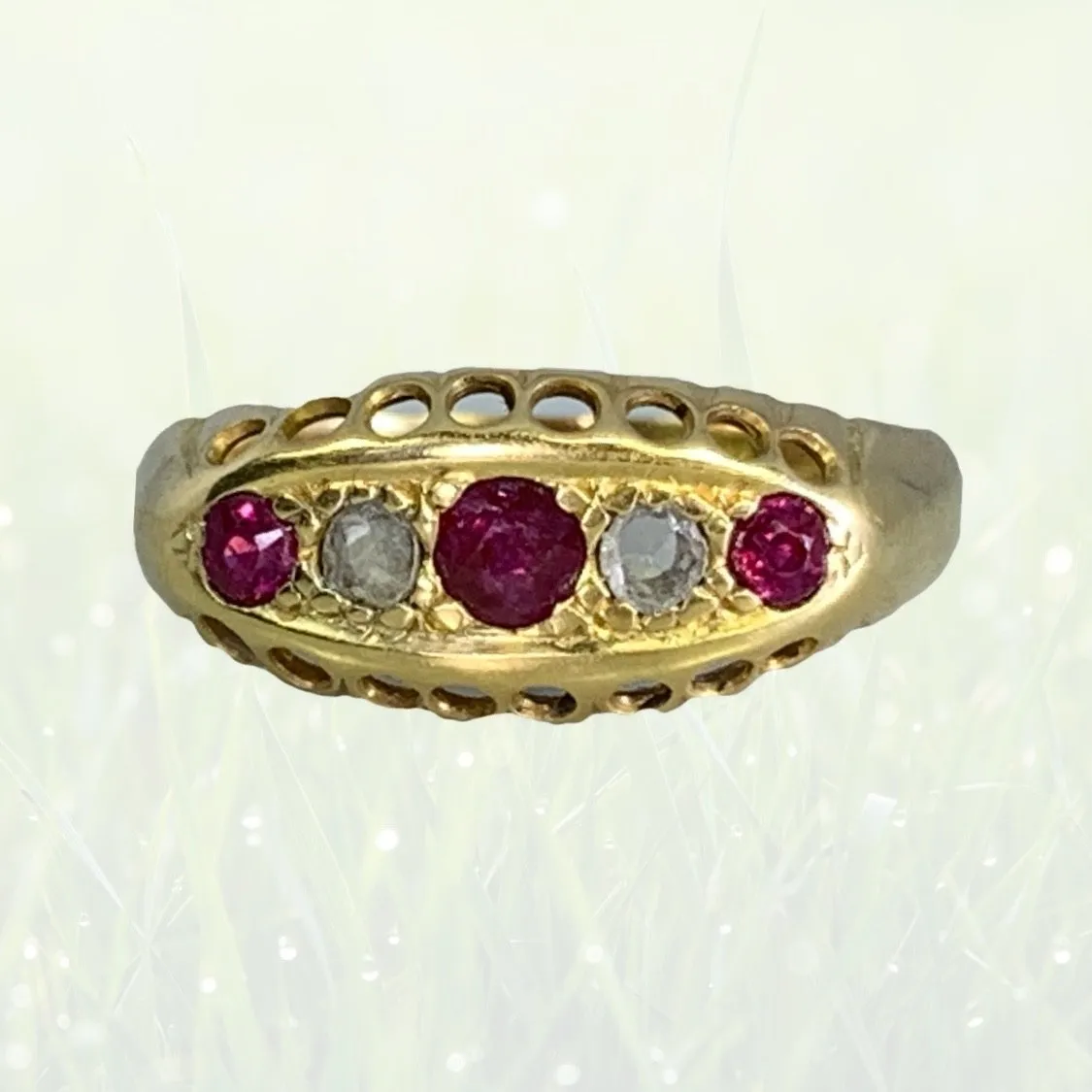 1890s Antique Spinel and Diamond Ring in 18k Yellow Gold. Unique Stacking or Wedding Ring.