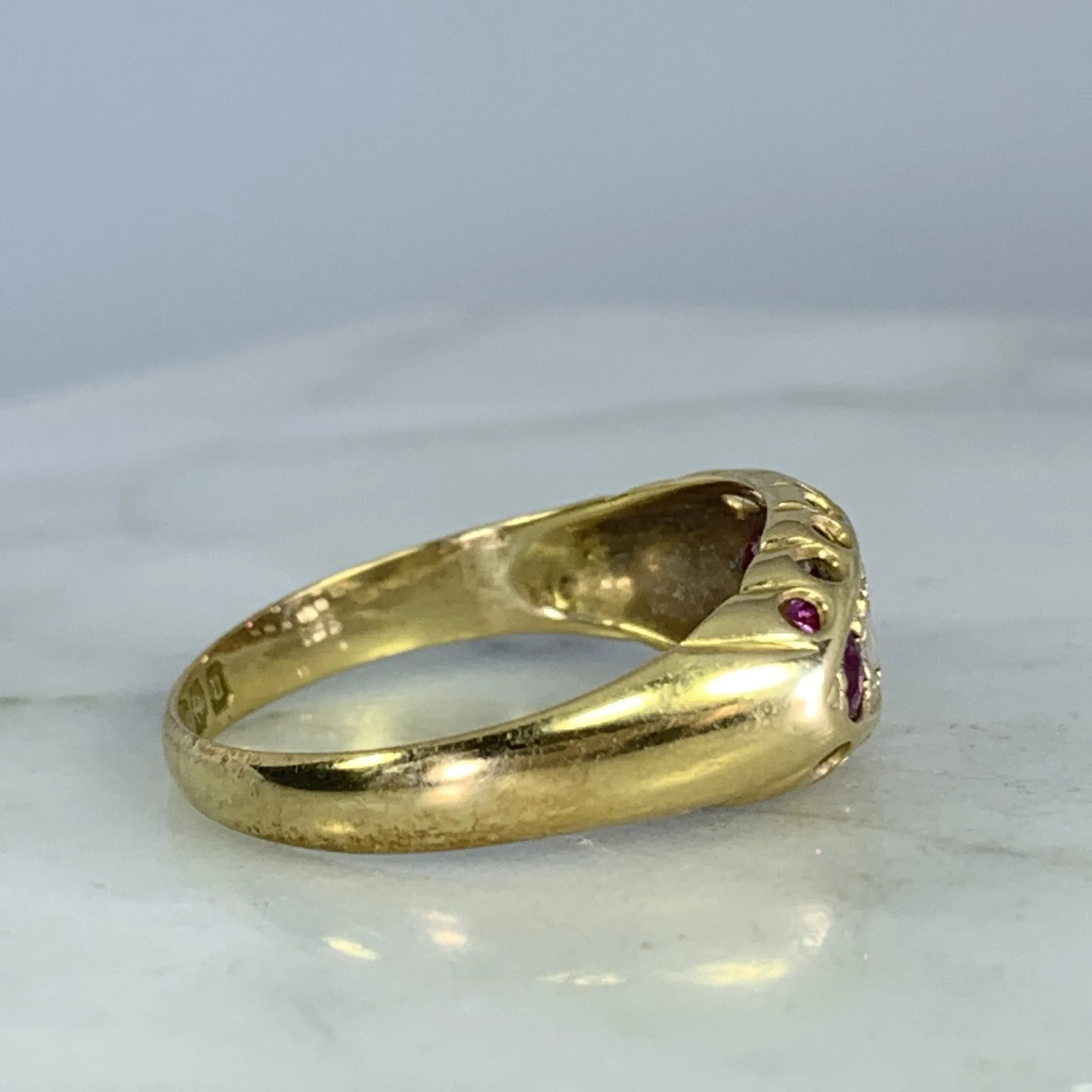 1890s Antique Spinel and Diamond Ring in 18k Yellow Gold. Unique Stacking or Wedding Ring.