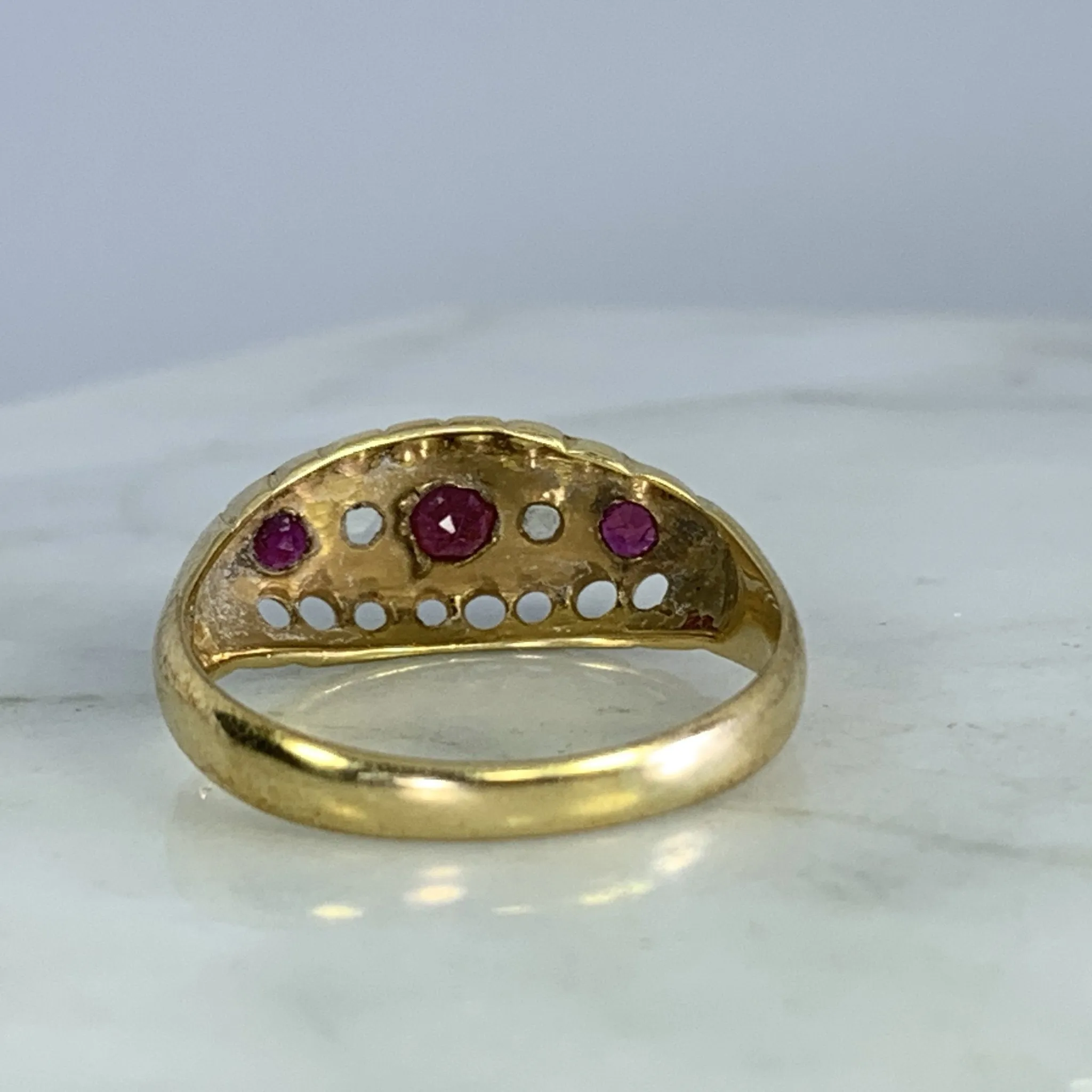 1890s Antique Spinel and Diamond Ring in 18k Yellow Gold. Unique Stacking or Wedding Ring.