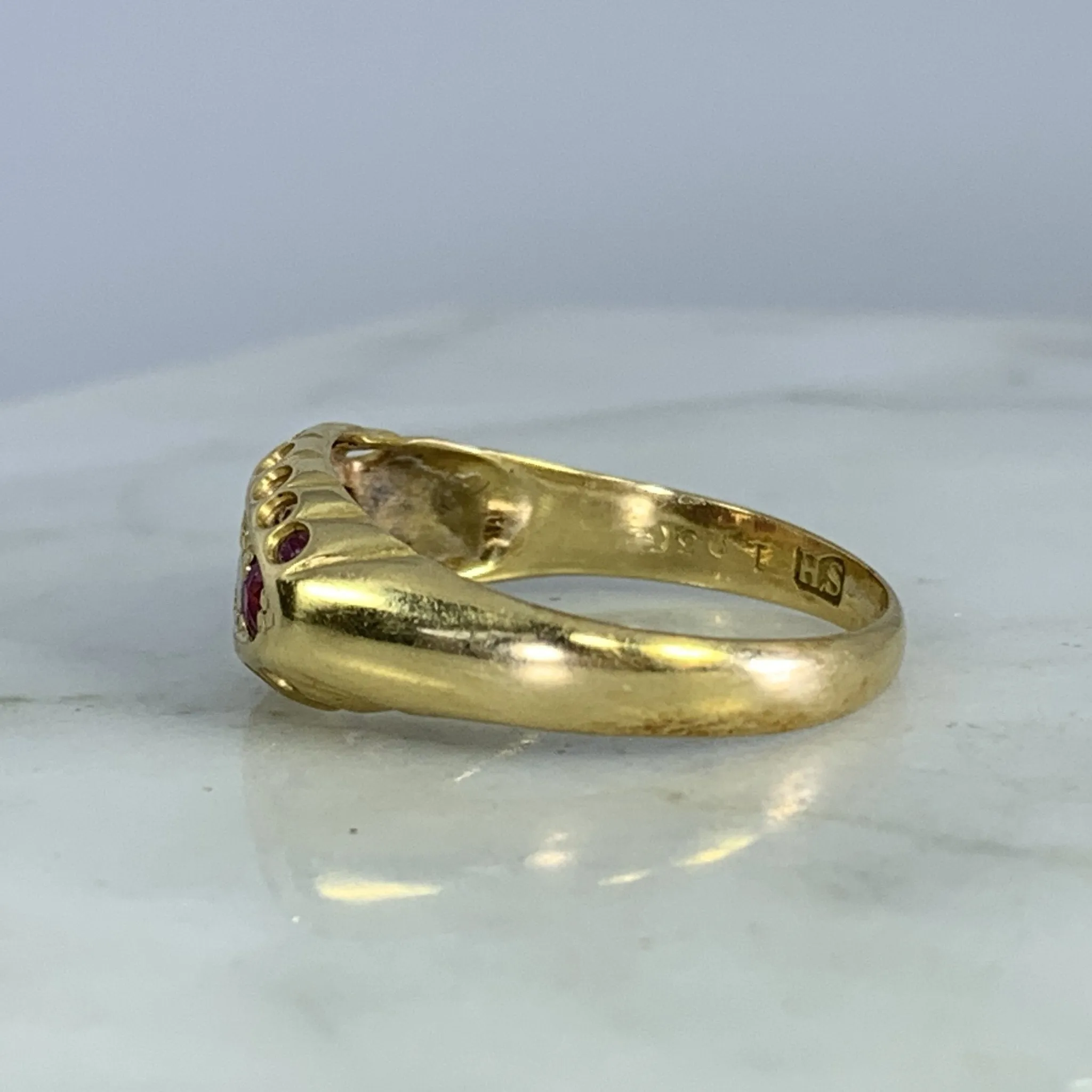 1890s Antique Spinel and Diamond Ring in 18k Yellow Gold. Unique Stacking or Wedding Ring.