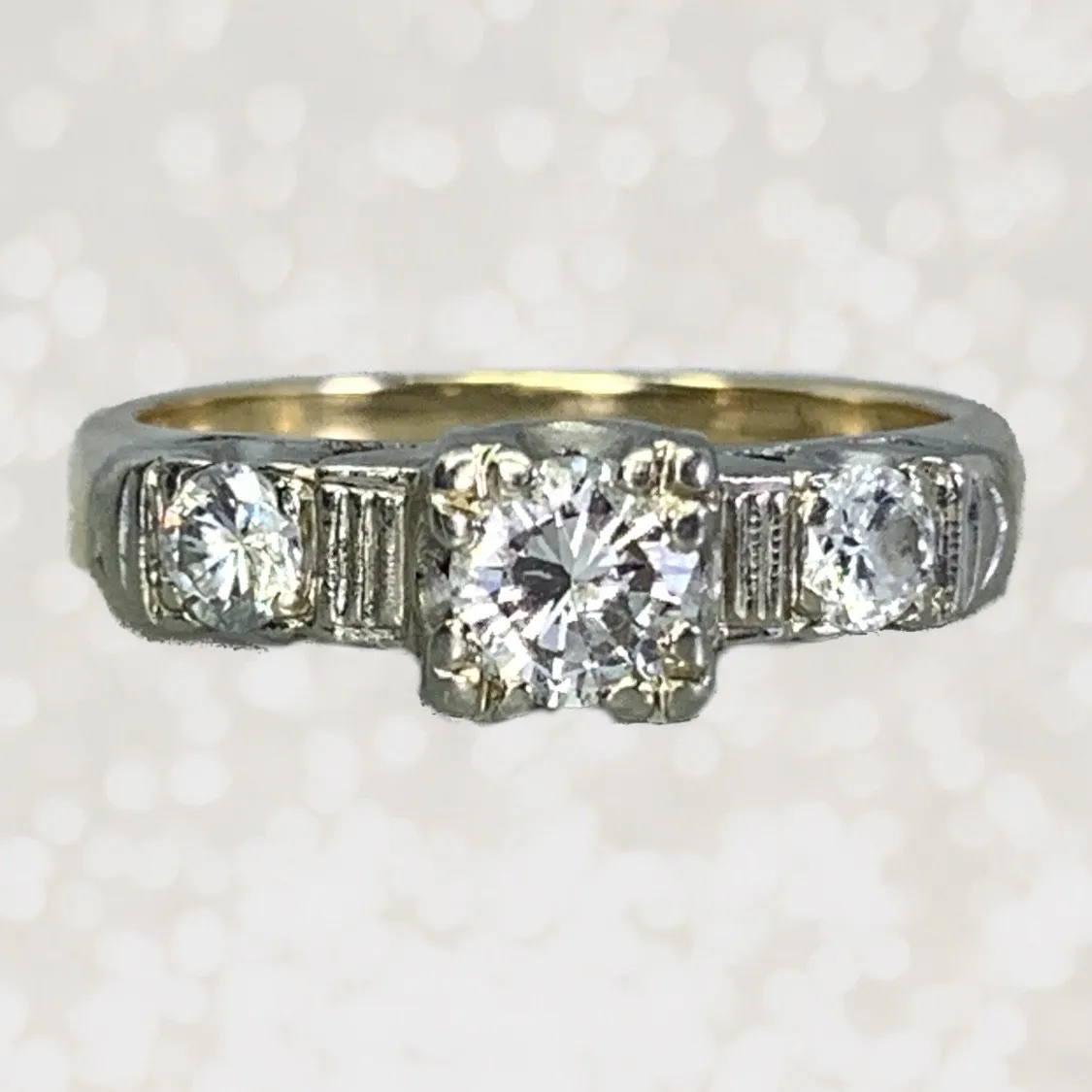 1940s Diamond Engagement Ring in a 14K Gold Setting. Sustainable Estate Jewelry.