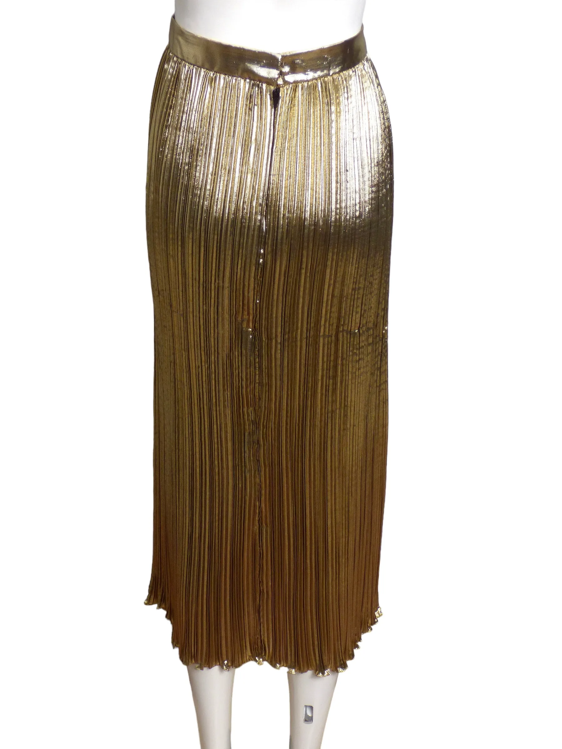 1980s Gold Lamé Pleated Skirt, Size 8