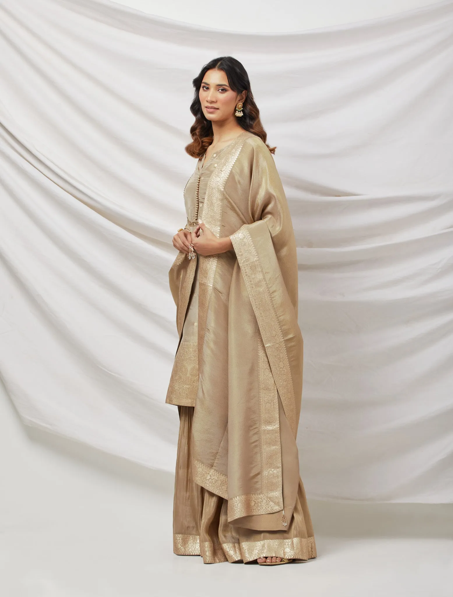 50Z889-RO Beige Embroidered Banarasi Suit Set