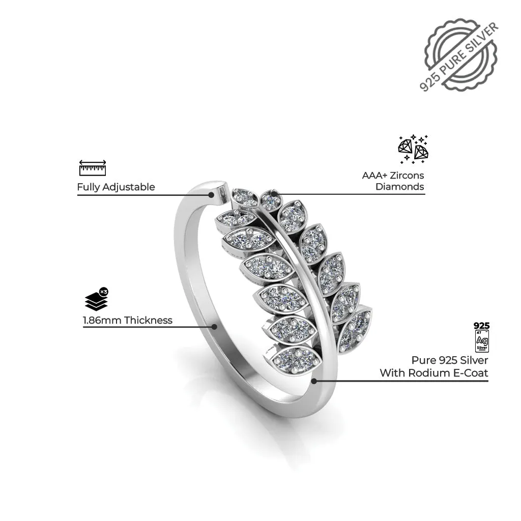 925 Pure Starling Silver Leaf Shape Zircon Studded Freesize and Classy Status Special Couple's Ring