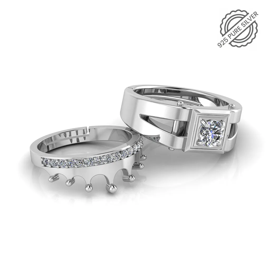 925 Pure Sterling Silver Zircon Embellished Crown and Stardom Mens Couple's Ring