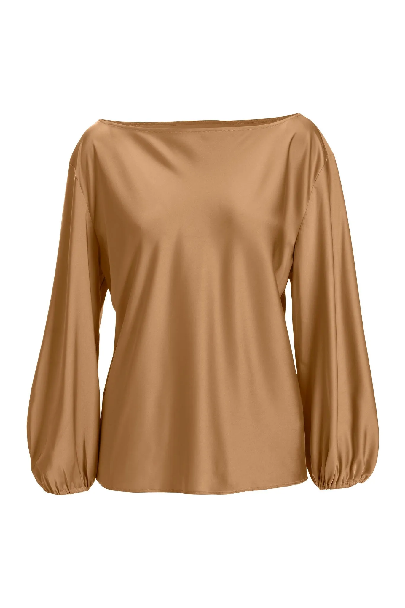 Abby Boat Neck Long Sleeve Charmeuse Blouse Champagne