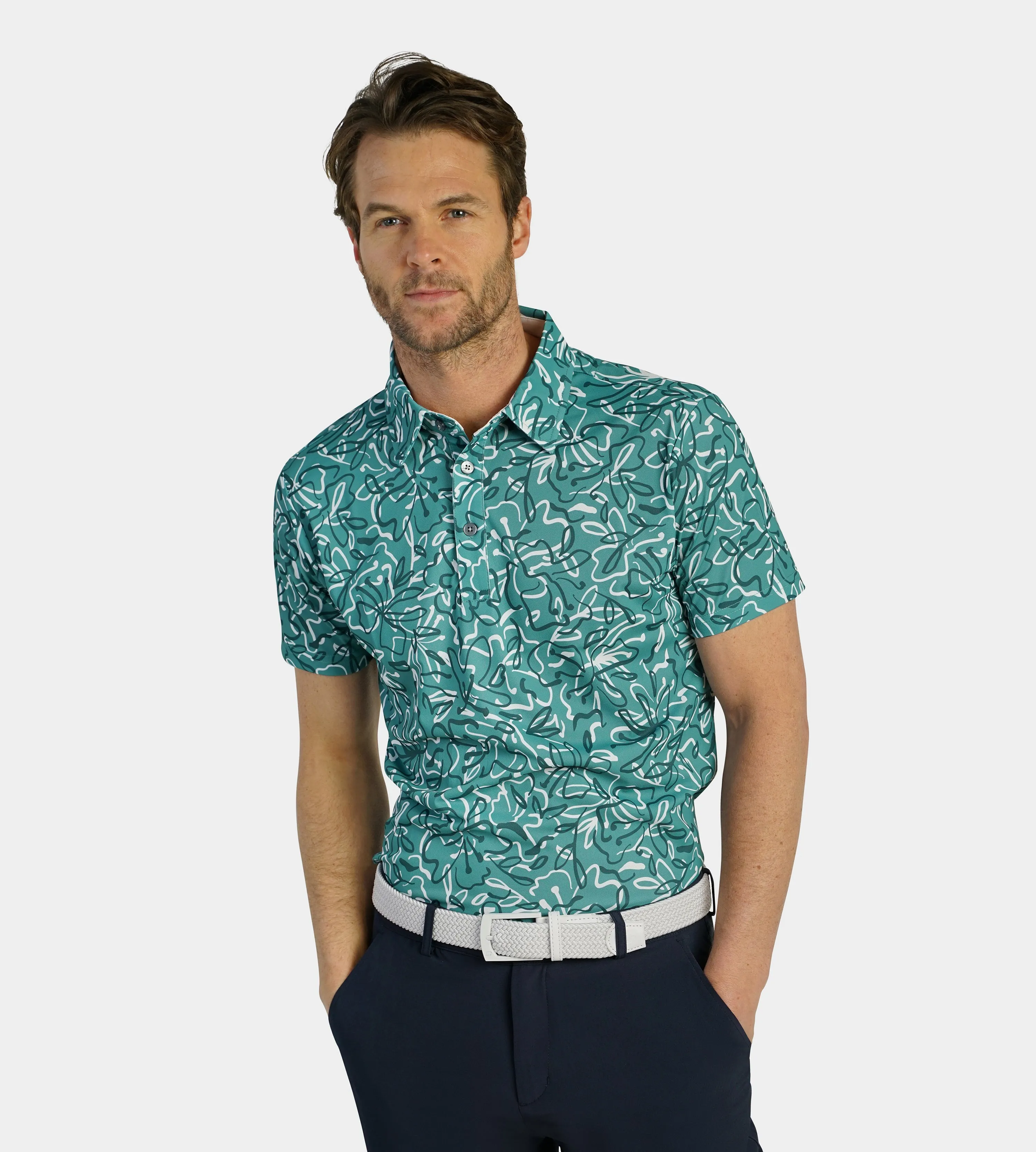 ABSTRACT FLORAL POLO - SAGE