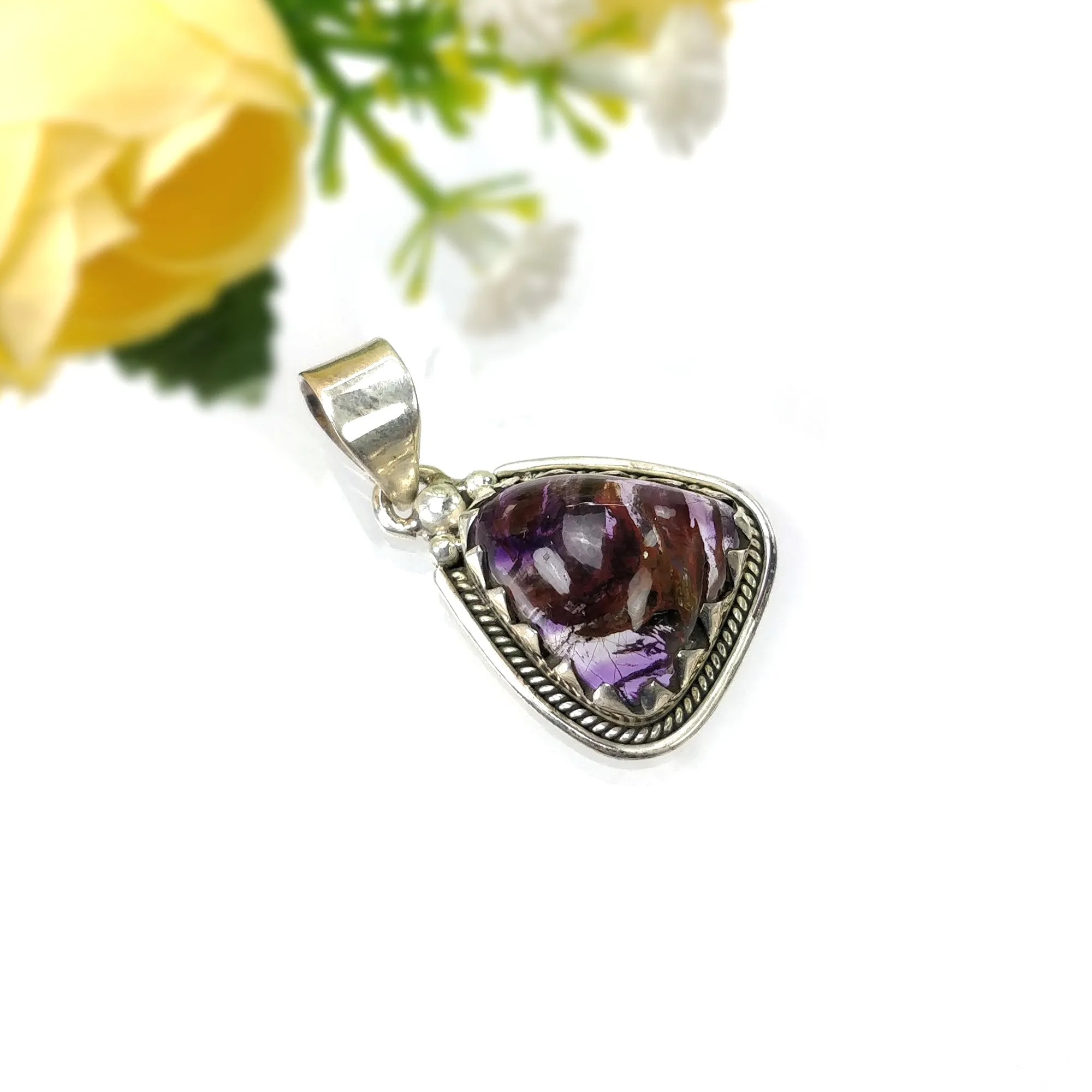 AMETHYST Gemstone 925 Sterling Silver Pendant : 7.42gms Natural Untreated Purple Amethyst Cabochon Bezel Set Pendant 1.5"