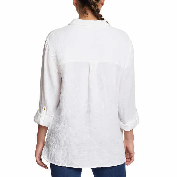 Anne Klein Women's Gauze Button Up Top