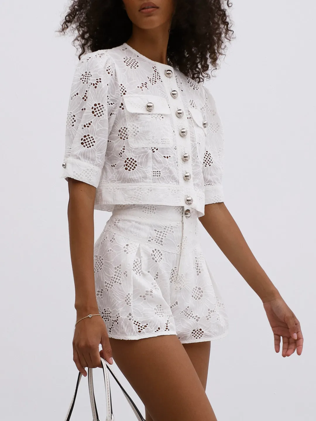 Astoria Embroidered Cotton Shorts | White