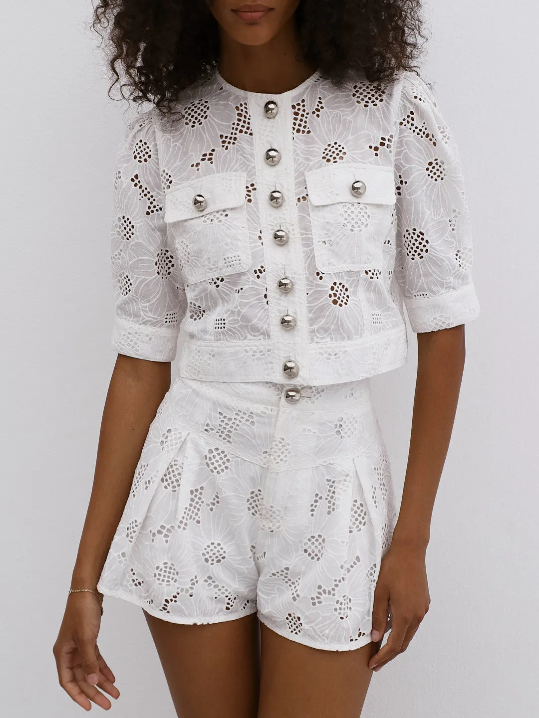 Astoria Embroidered Cotton Shorts | White