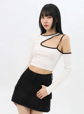 Asymmetrical Cut-Out Crop Tee IN310