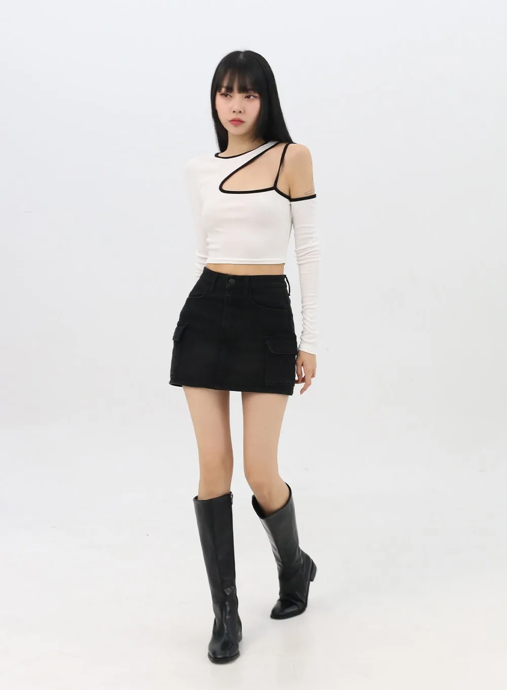 Asymmetrical Cut-Out Crop Tee IN310