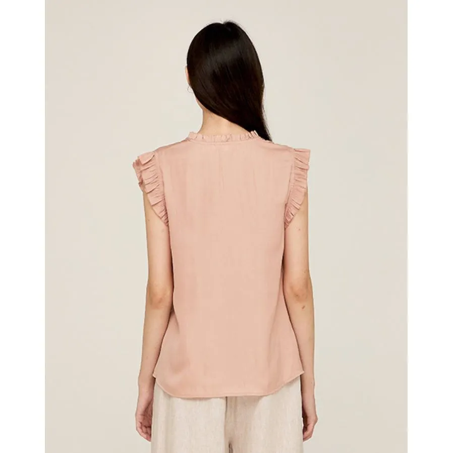 Billy Grade and Gather Peche Ruffle Sleeve Satin Blouse