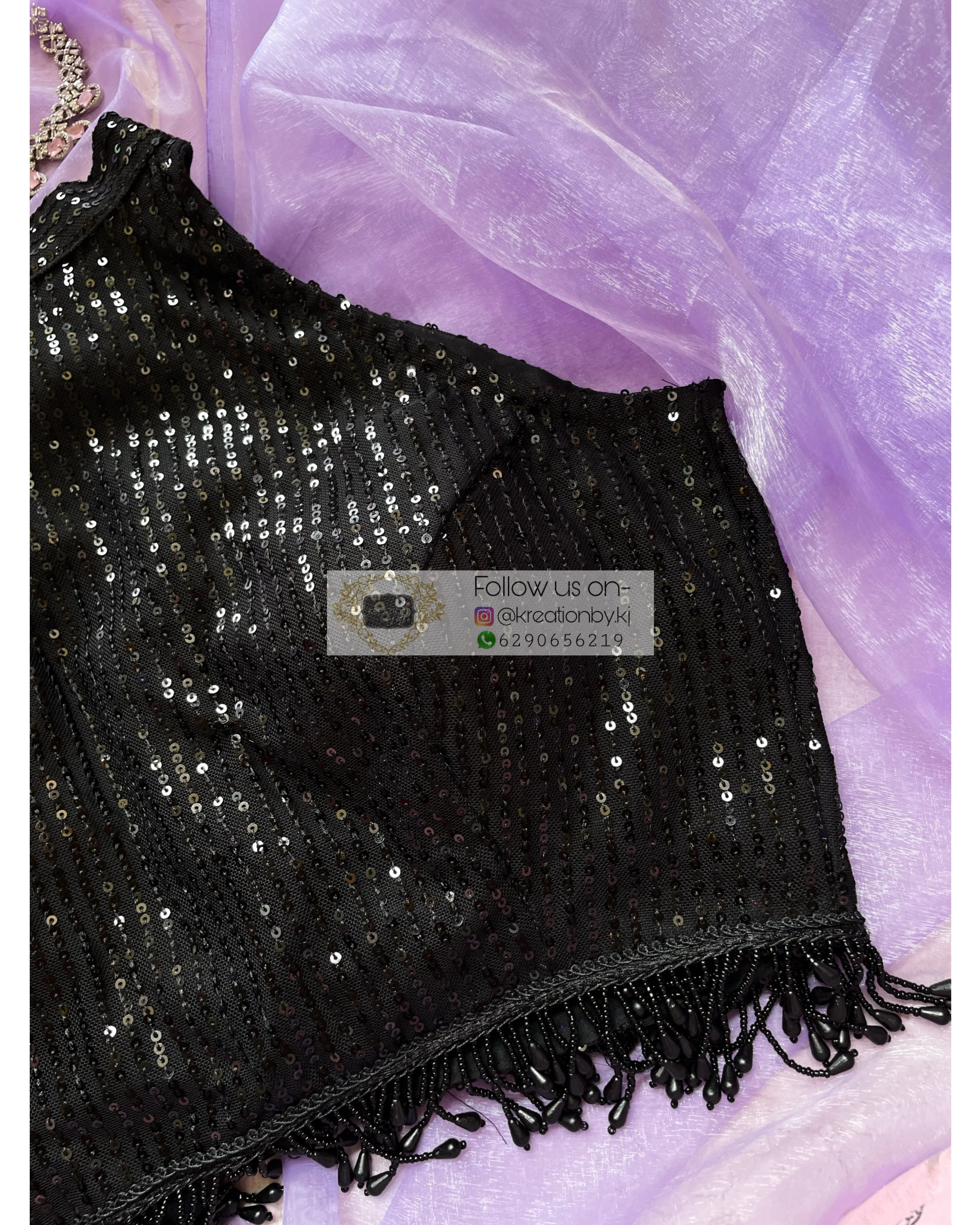 Black Sequins Halter Blouse