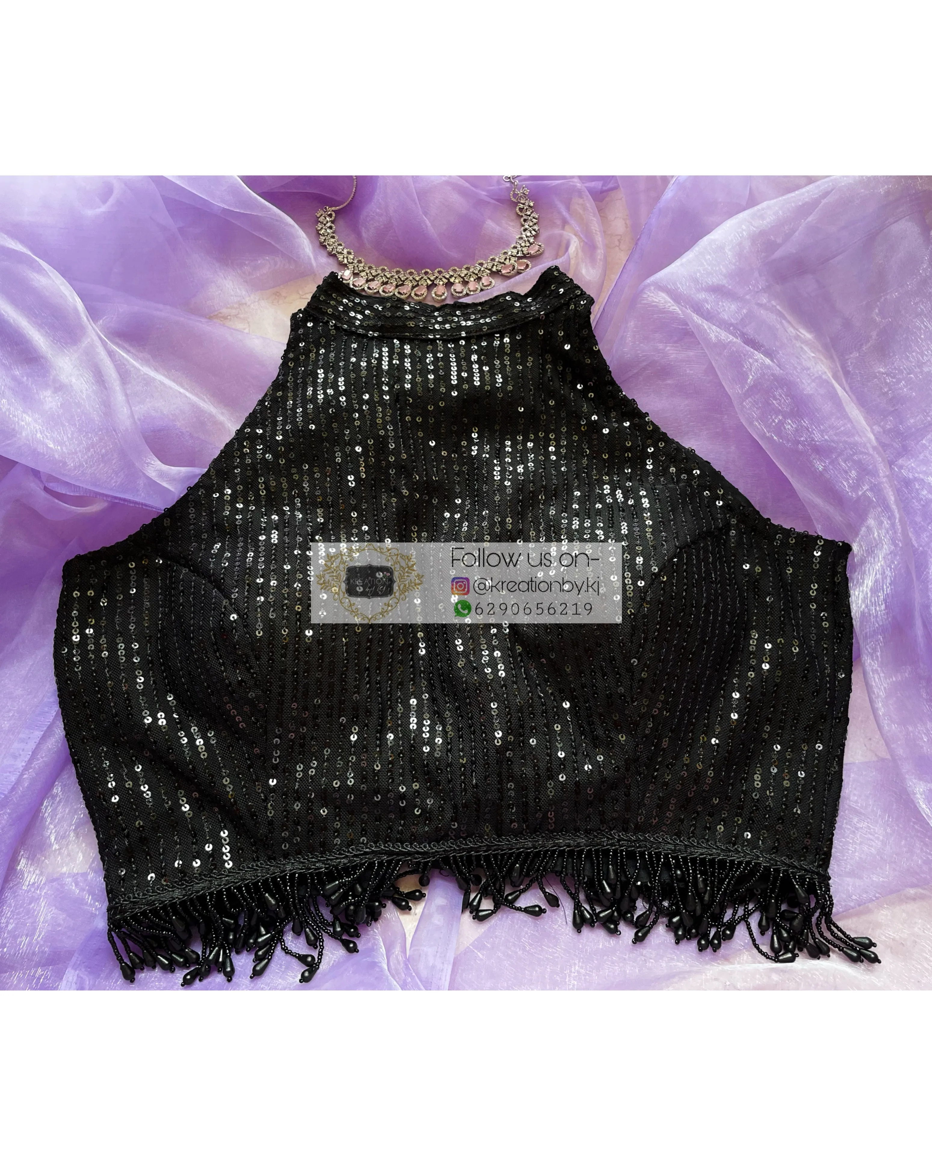 Black Sequins Halter Blouse