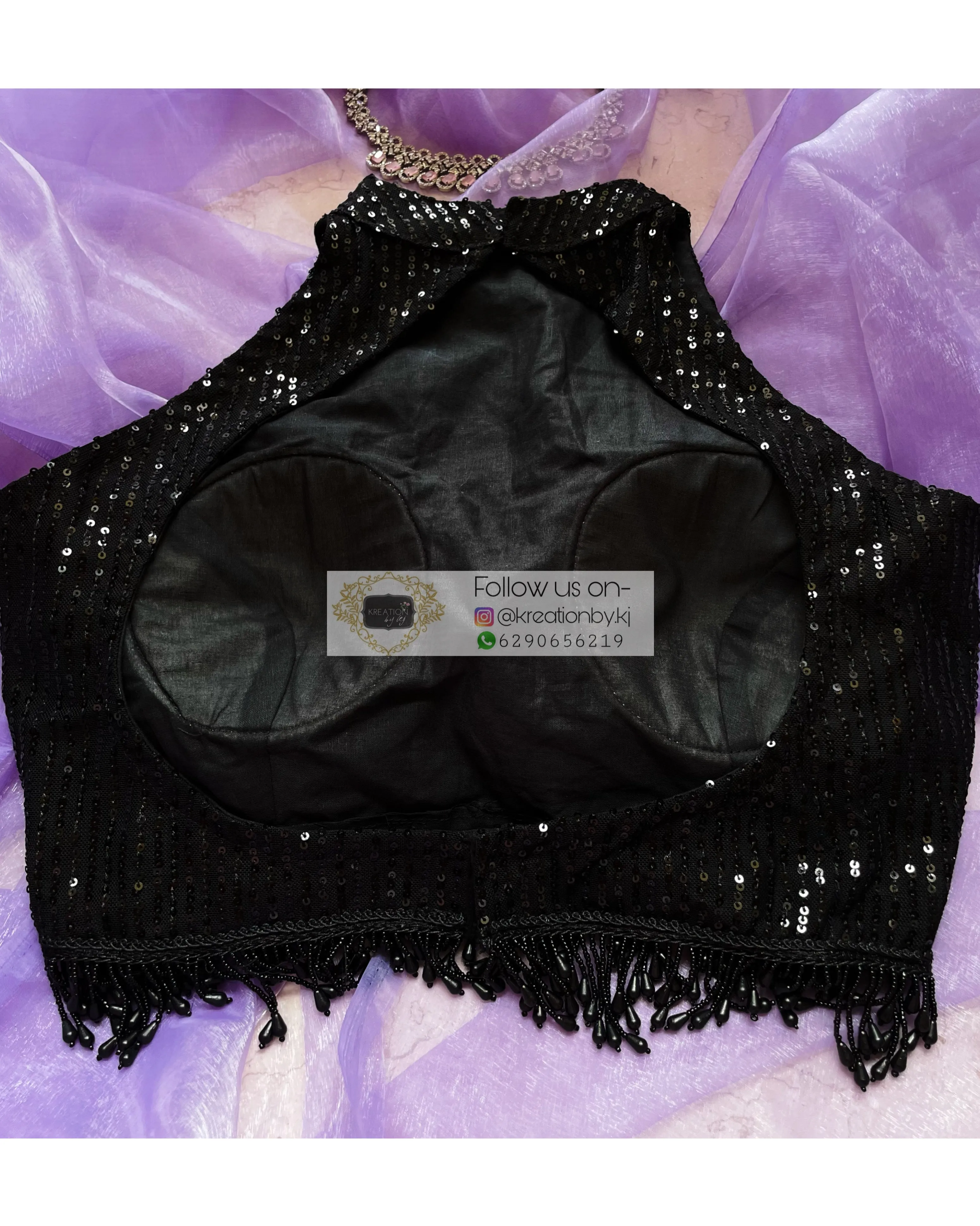 Black Sequins Halter Blouse