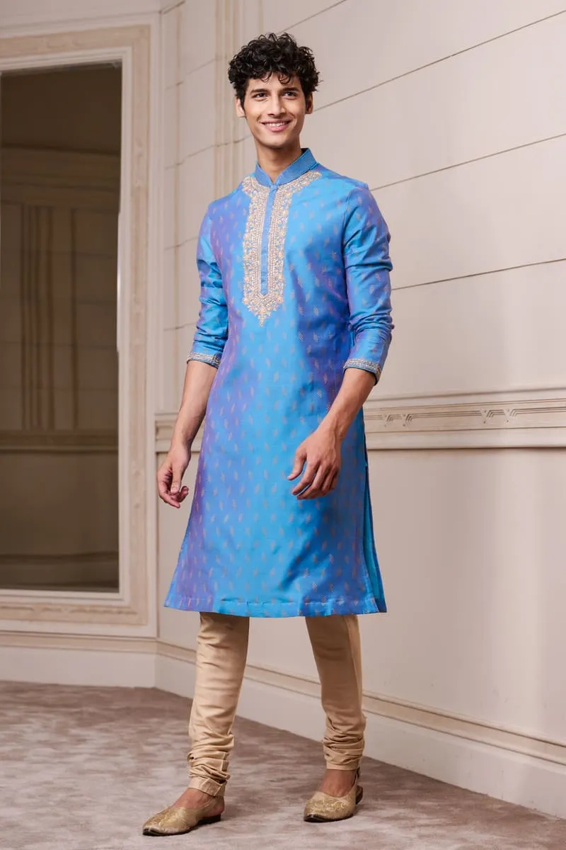 Blue Jacquard Kurta Set