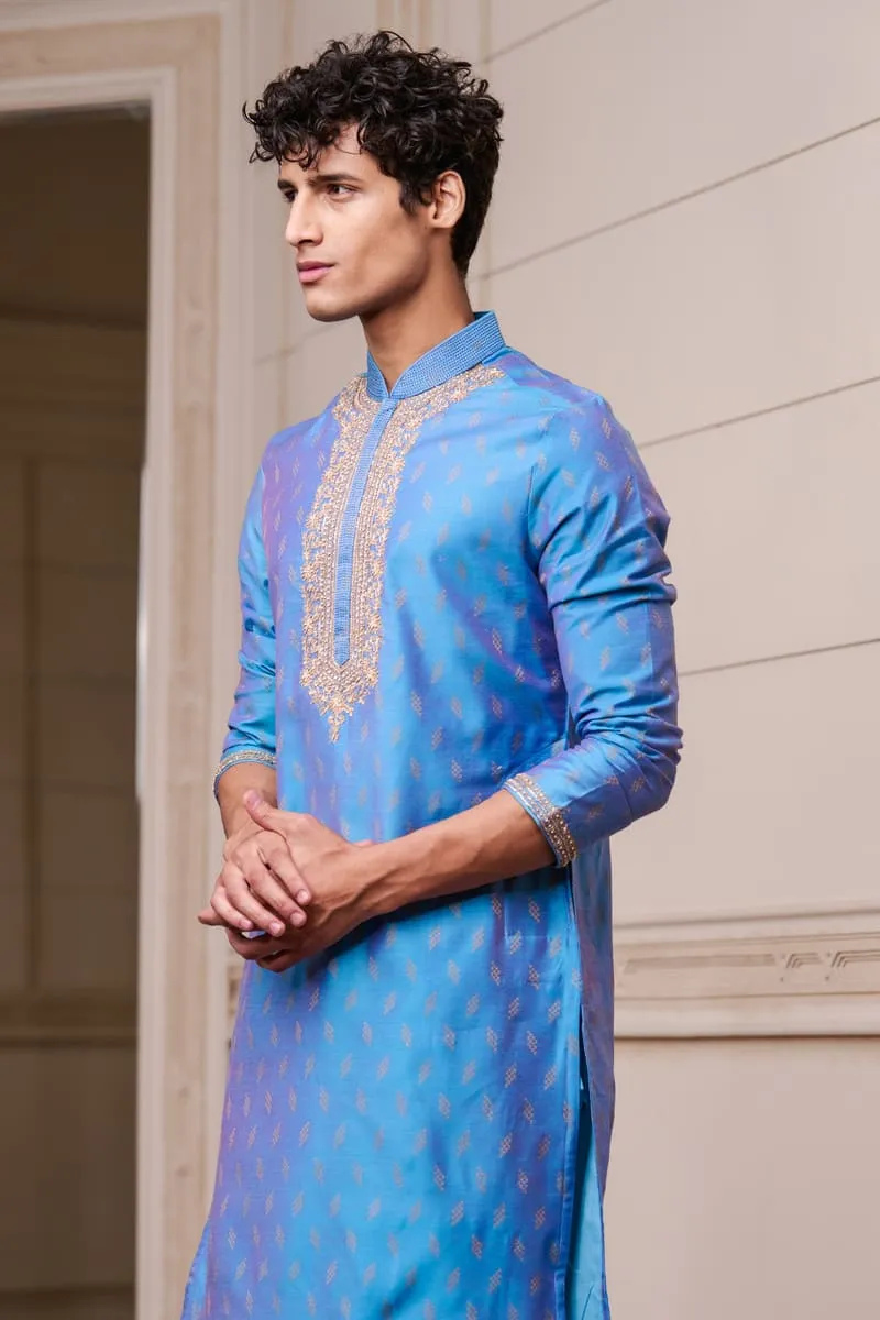 Blue Jacquard Kurta Set