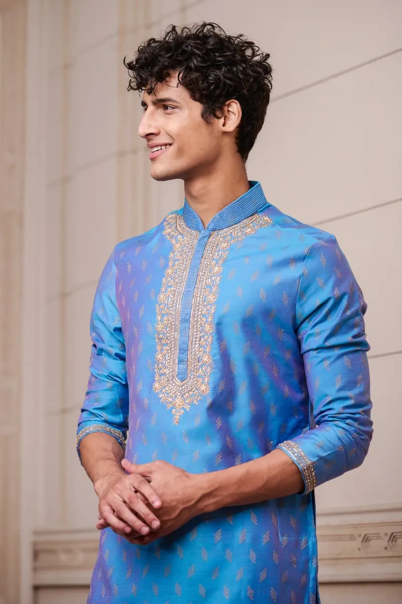 Blue Jacquard Kurta Set