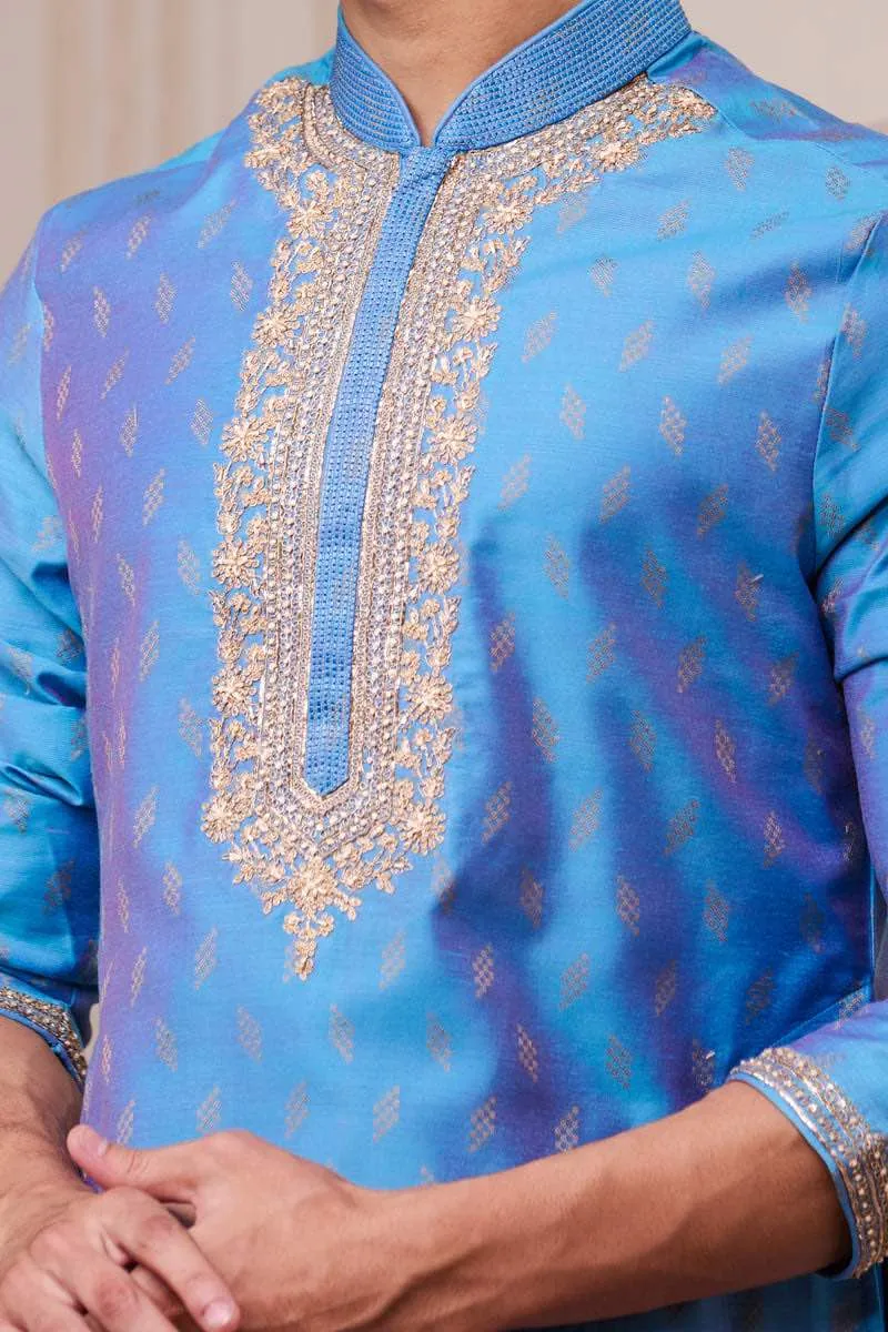 Blue Jacquard Kurta Set