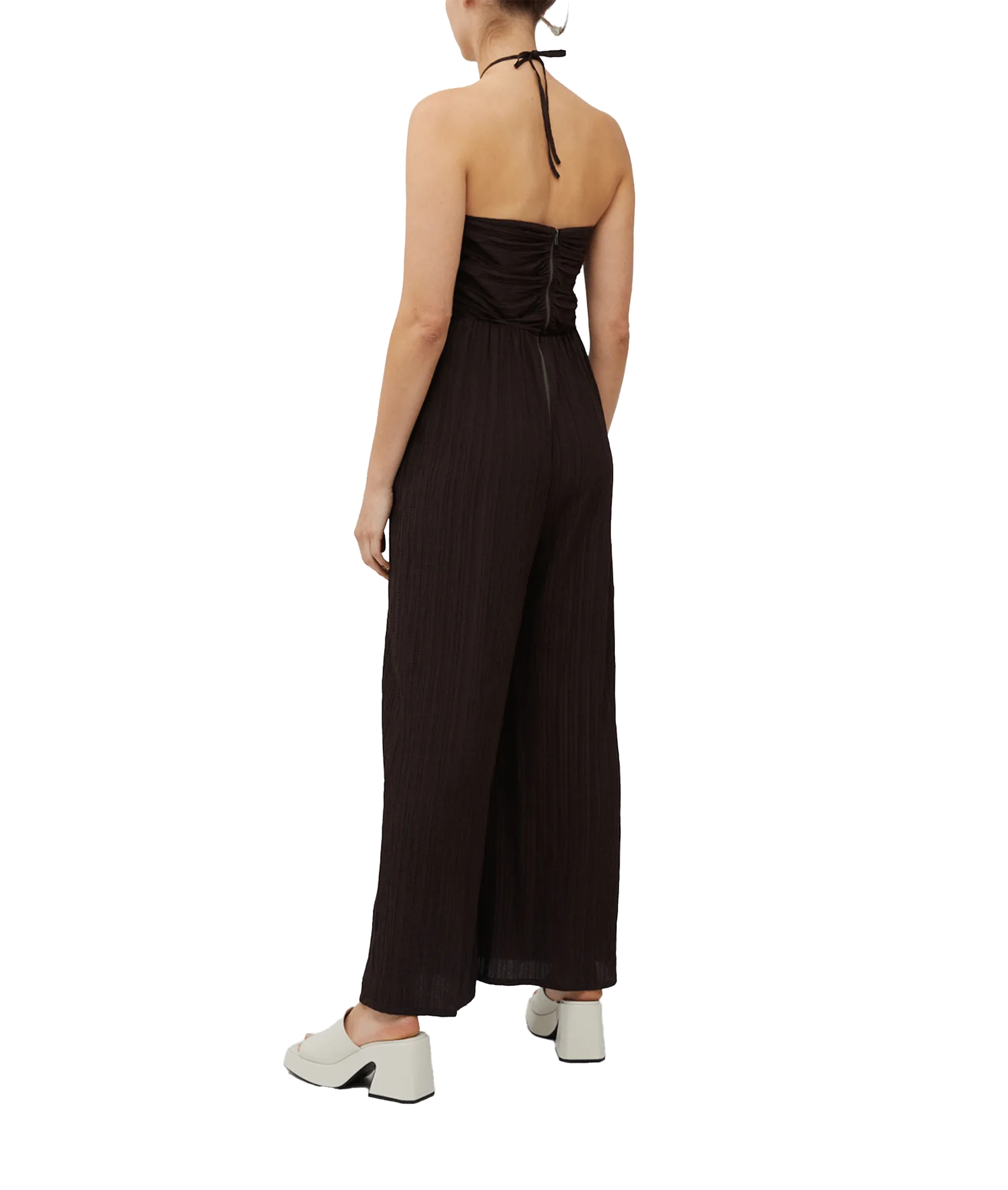 Bonny Pleated Strappy Halterneck Jumpsuit - Brown