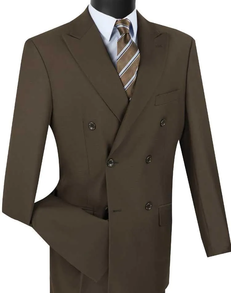 Brown Double Breasted Regular Fit Suit