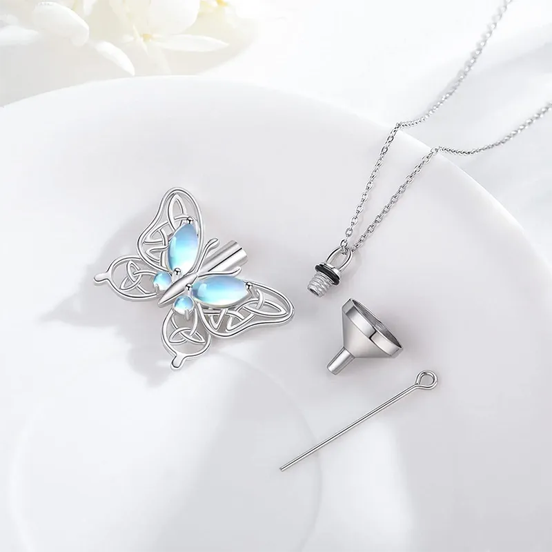 Butterfly Urn Necklace for Ashes for Women 925 Sterling Silver Celtic Knot Irish Necklace Cremation Jewelry for Ashes