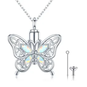 Butterfly Urn Necklace for Ashes for Women 925 Sterling Silver Celtic Knot Irish Necklace Cremation Jewelry for Ashes