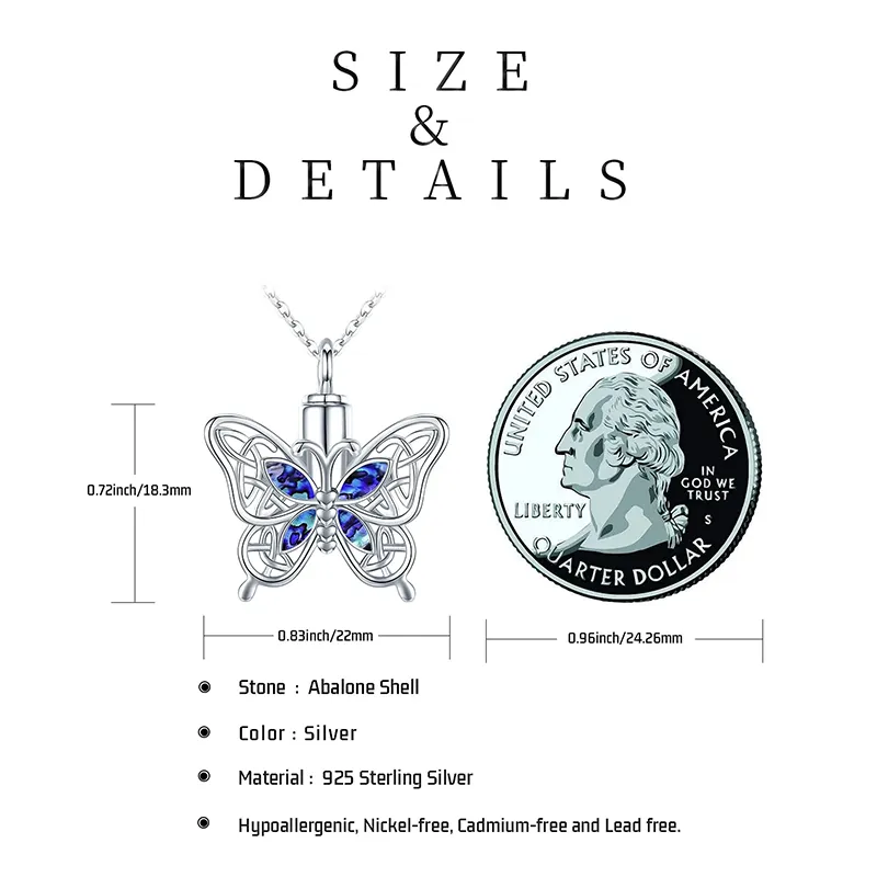 Butterfly Urn Necklace for Ashes for Women 925 Sterling Silver Celtic Knot Irish Necklace Cremation Jewelry for Ashes