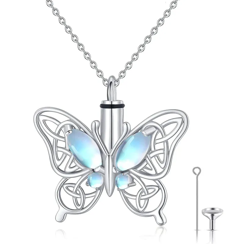 Butterfly Urn Necklace for Ashes for Women 925 Sterling Silver Celtic Knot Irish Necklace Cremation Jewelry for Ashes