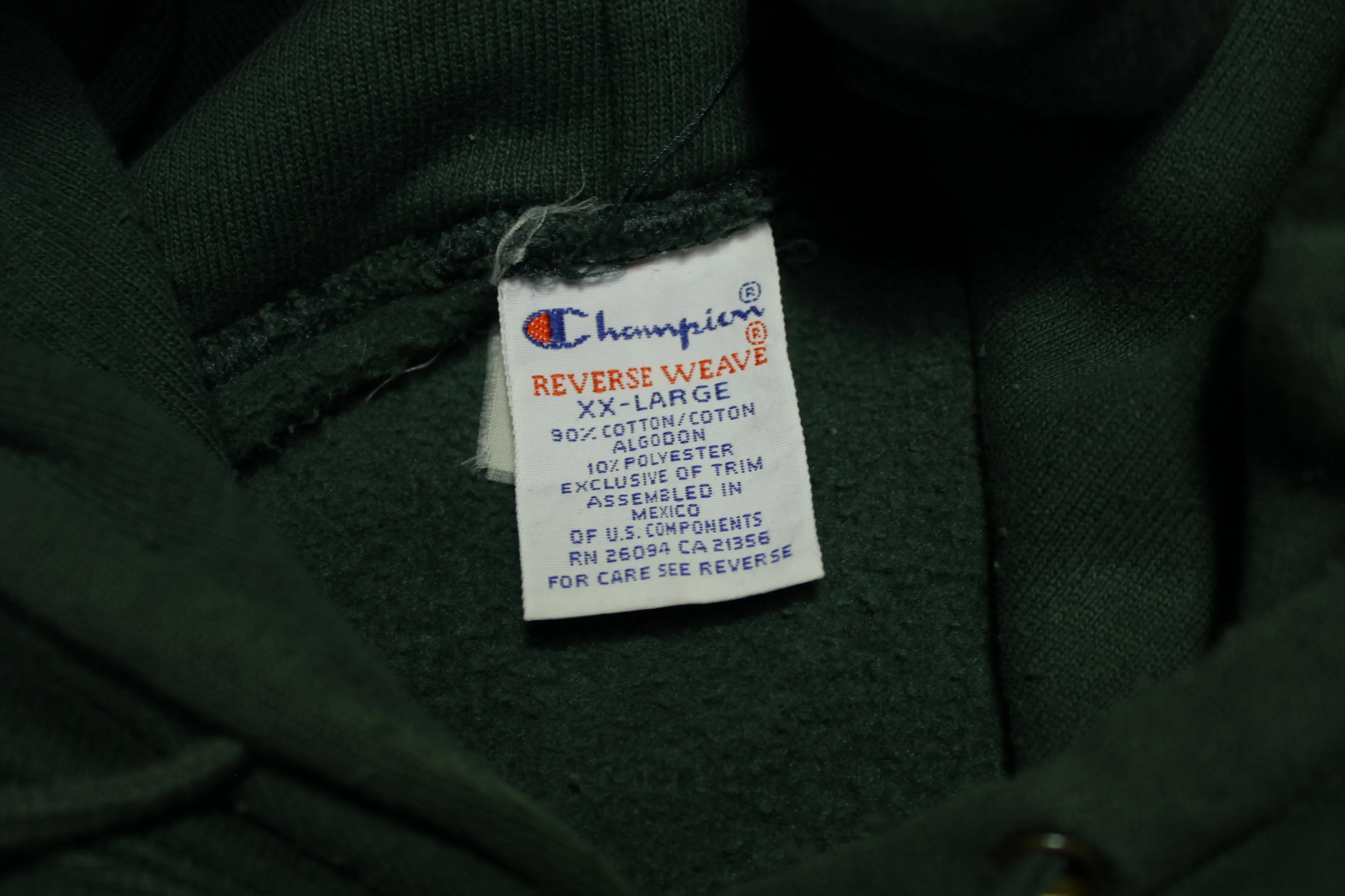 Champion Mid Nineties 90's Vintage Army Green Reverse Weave Hoodie Sweatshirt