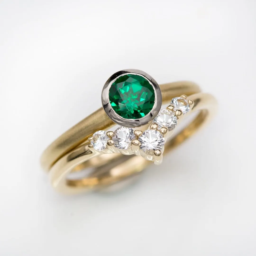 Chatham Emerald Palladium and 14k Gold Mixed Metal Solitaire Engagement Ring, Ready to size 4 - 7