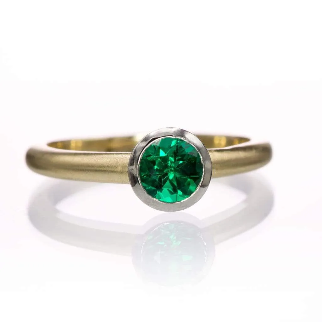 Chatham Emerald Palladium and 14k Gold Mixed Metal Solitaire Engagement Ring, Ready to size 4 - 7