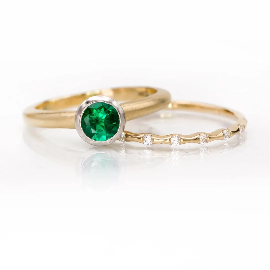 Chatham Emerald Palladium and 14k Gold Mixed Metal Solitaire Engagement Ring, Ready to size 4 - 7