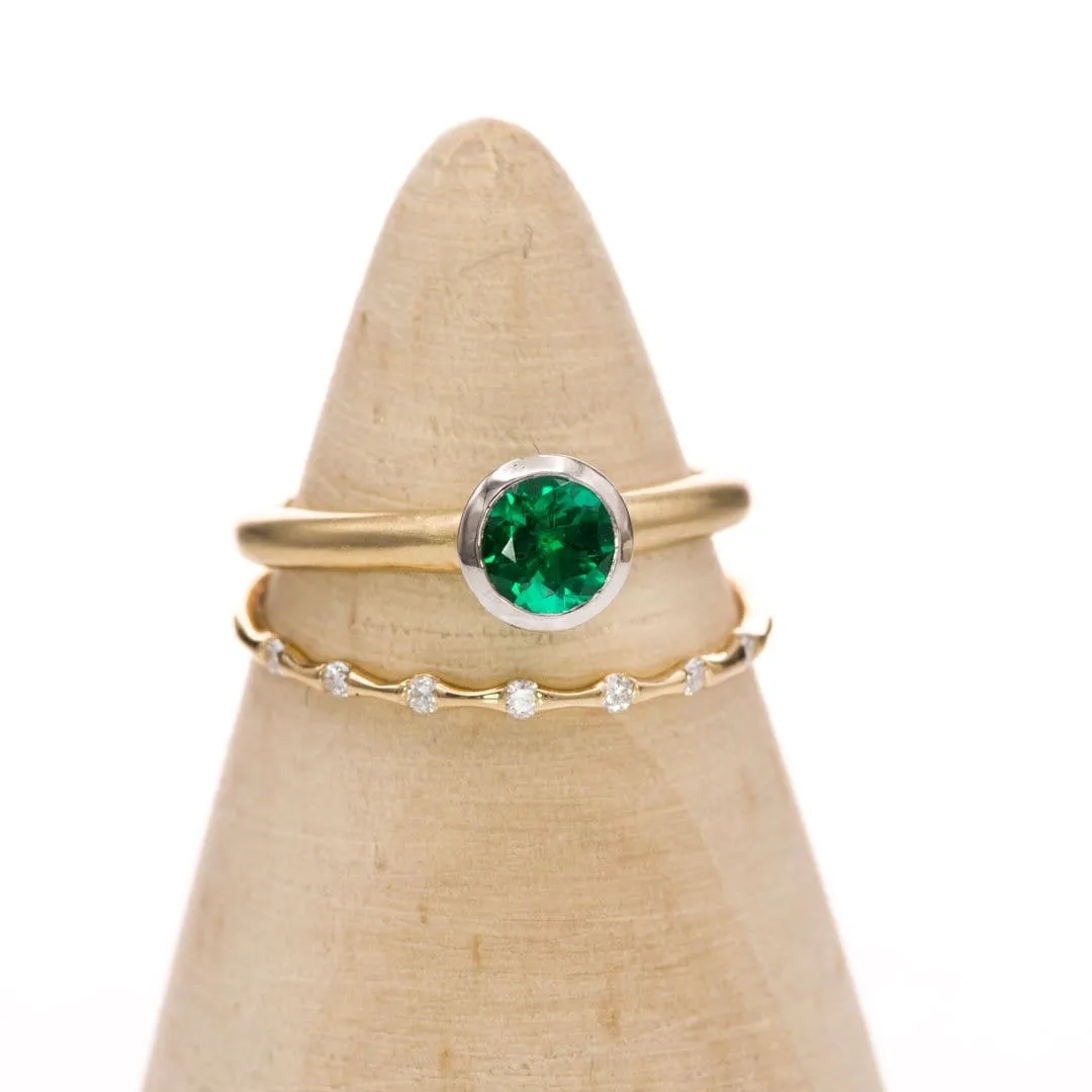 Chatham Emerald Palladium and 14k Gold Mixed Metal Solitaire Engagement Ring, Ready to size 4 - 7