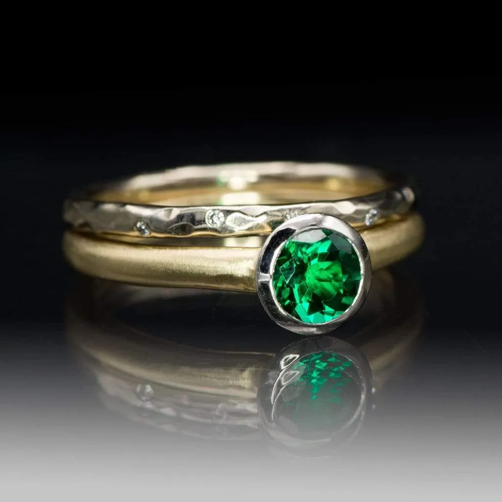 Chatham Emerald Palladium and 14k Gold Mixed Metal Solitaire Engagement Ring, Ready to size 4 - 7