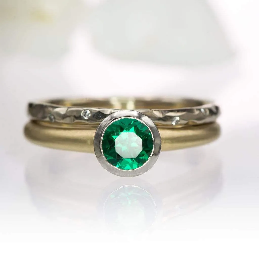 Chatham Emerald Palladium and 14k Gold Mixed Metal Solitaire Engagement Ring, Ready to size 4 - 7