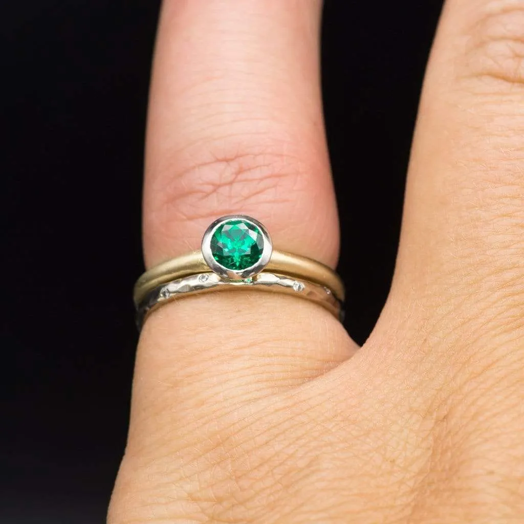 Chatham Emerald Palladium and 14k Gold Mixed Metal Solitaire Engagement Ring, Ready to size 4 - 7