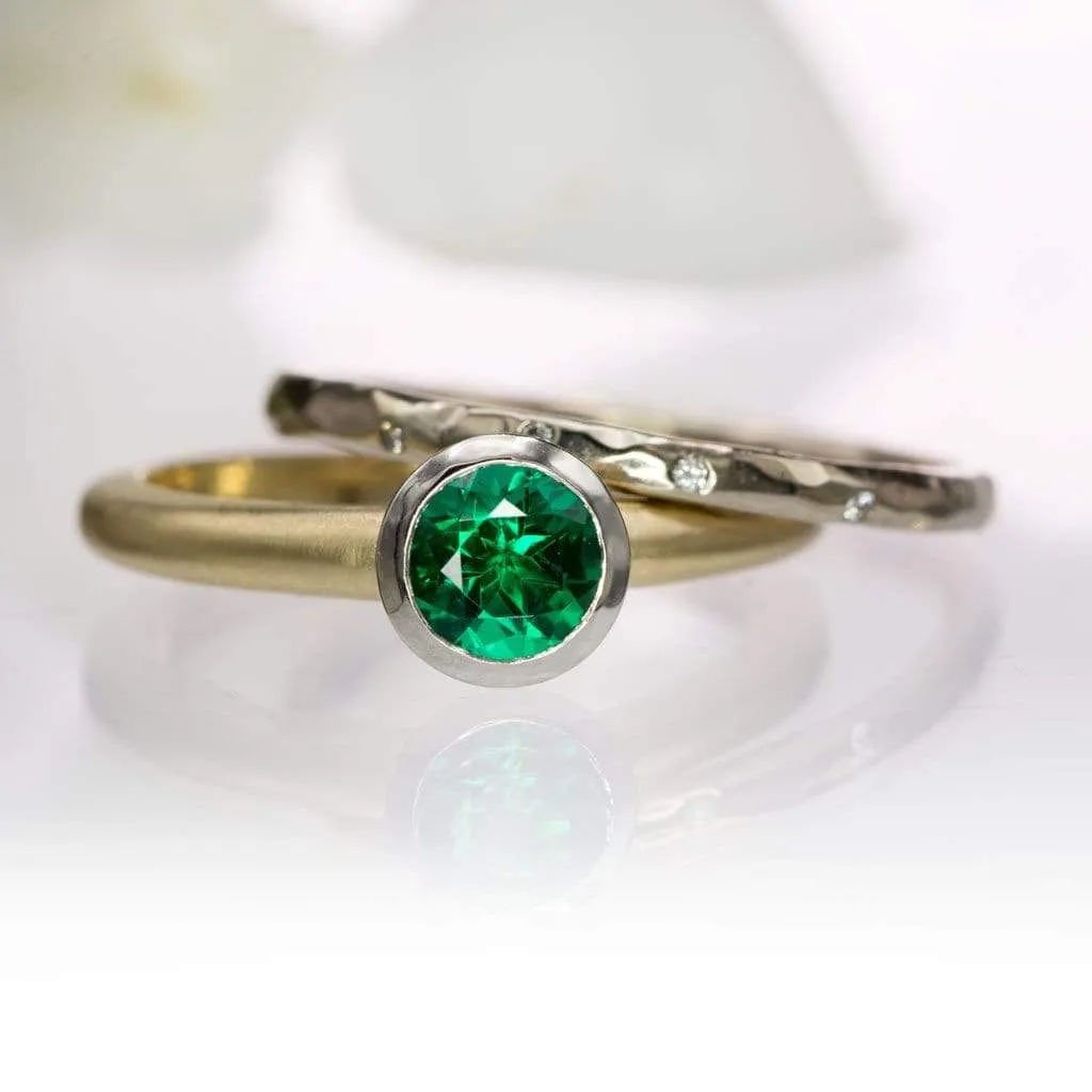 Chatham Emerald Palladium and 14k Gold Mixed Metal Solitaire Engagement Ring, Ready to size 4 - 7