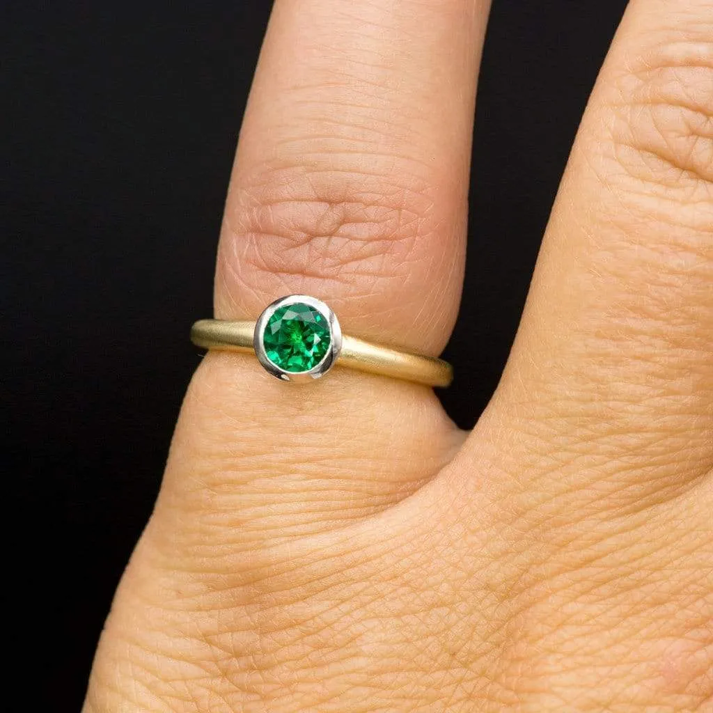 Chatham Emerald Palladium and 14k Gold Mixed Metal Solitaire Engagement Ring, Ready to size 4 - 7