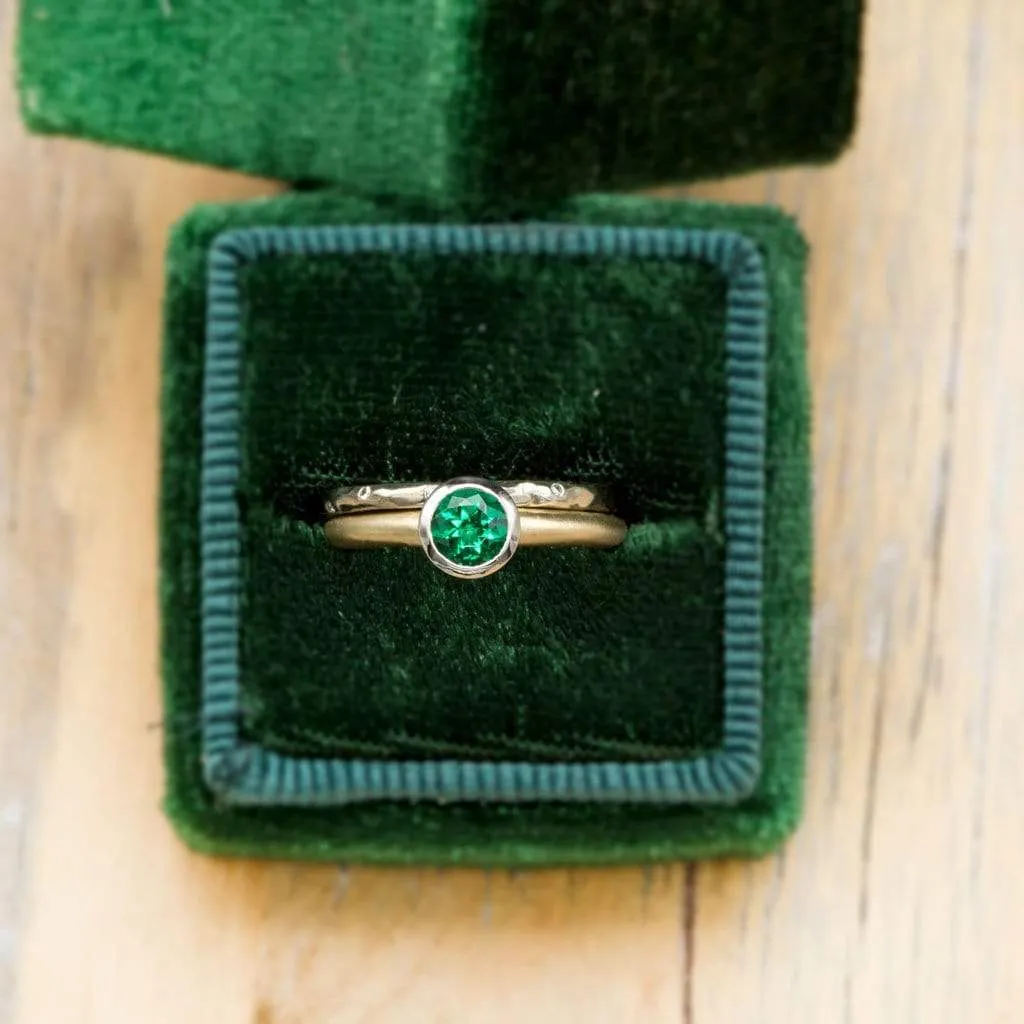 Chatham Emerald Palladium and 14k Gold Mixed Metal Solitaire Engagement Ring, Ready to size 4 - 7