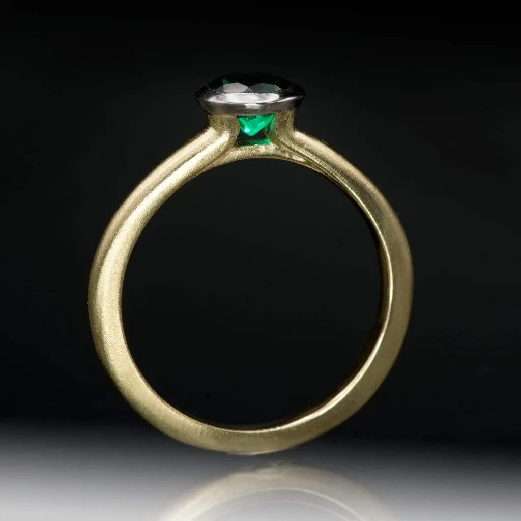 Chatham Emerald Palladium and 14k Gold Mixed Metal Solitaire Engagement Ring, Ready to size 4 - 7