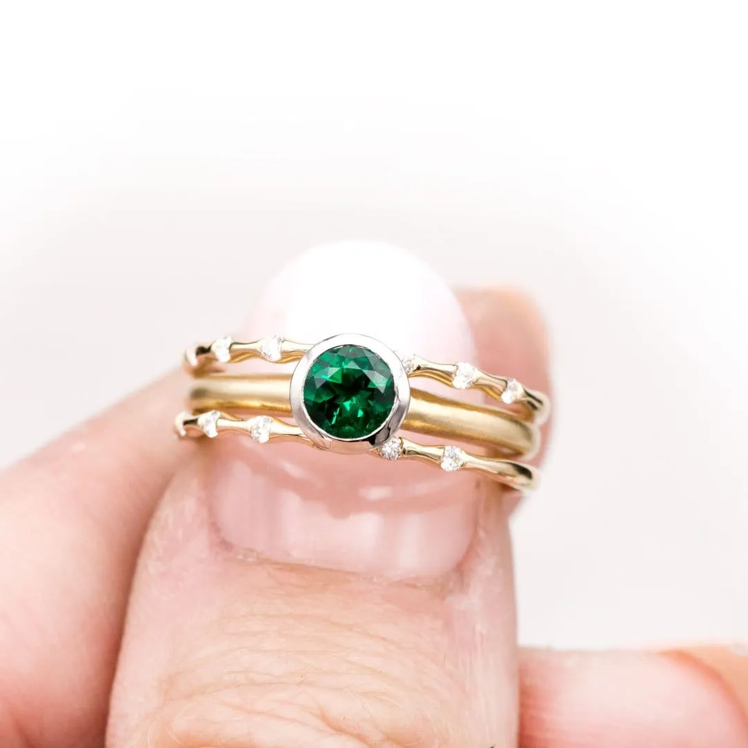 Chatham Emerald Palladium and 14k Gold Mixed Metal Solitaire Engagement Ring, Ready to size 4 - 7