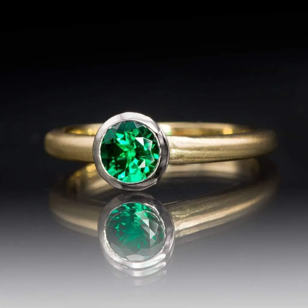 Chatham Emerald Palladium and 14k Gold Mixed Metal Solitaire Engagement Ring, Ready to size 4 - 7