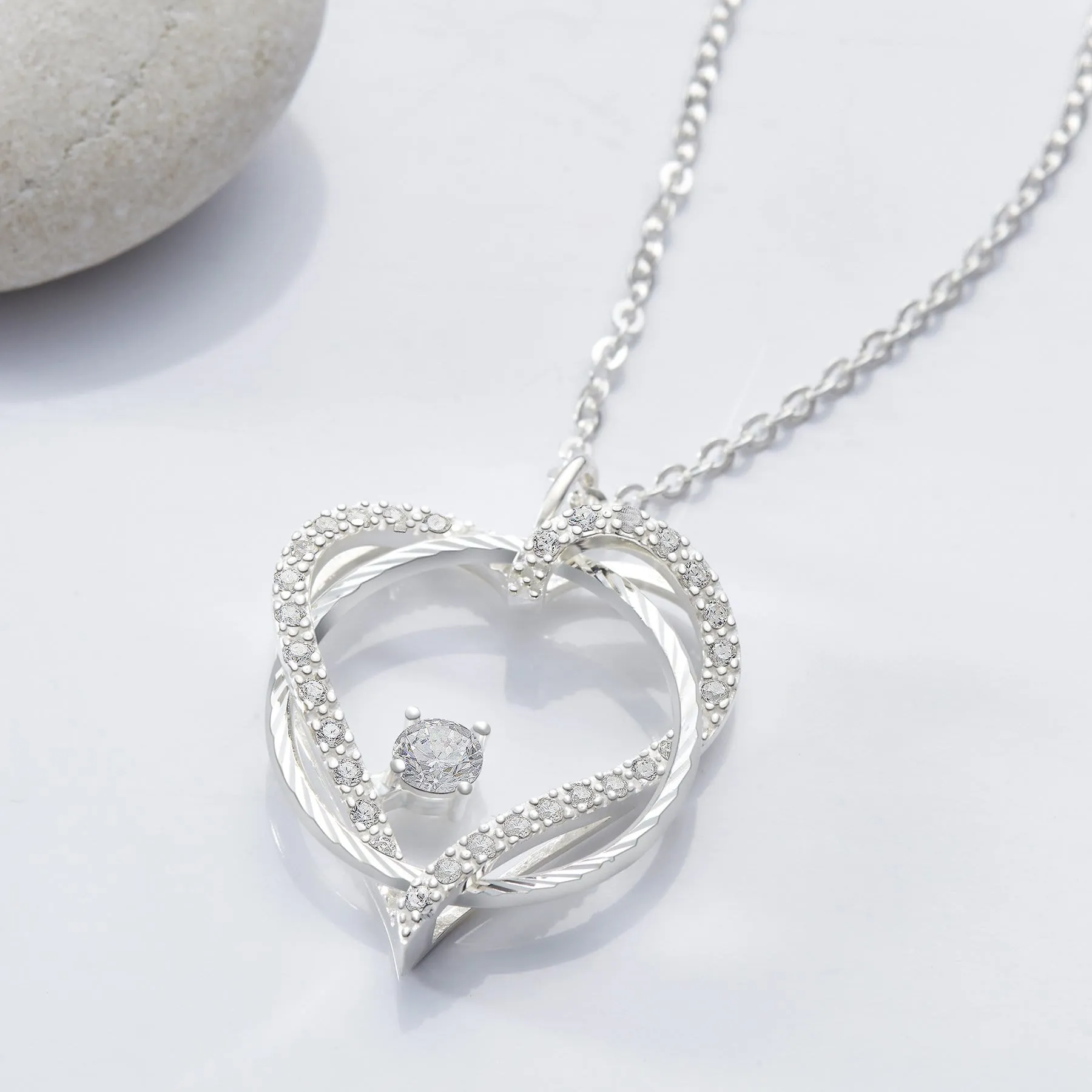 Circle Interlocked Heart Sterling Silver Pendant