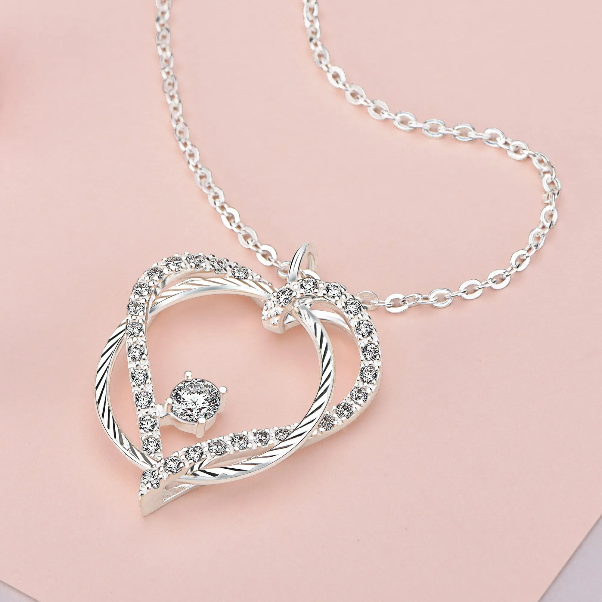 Circle Interlocked Heart Sterling Silver Pendant