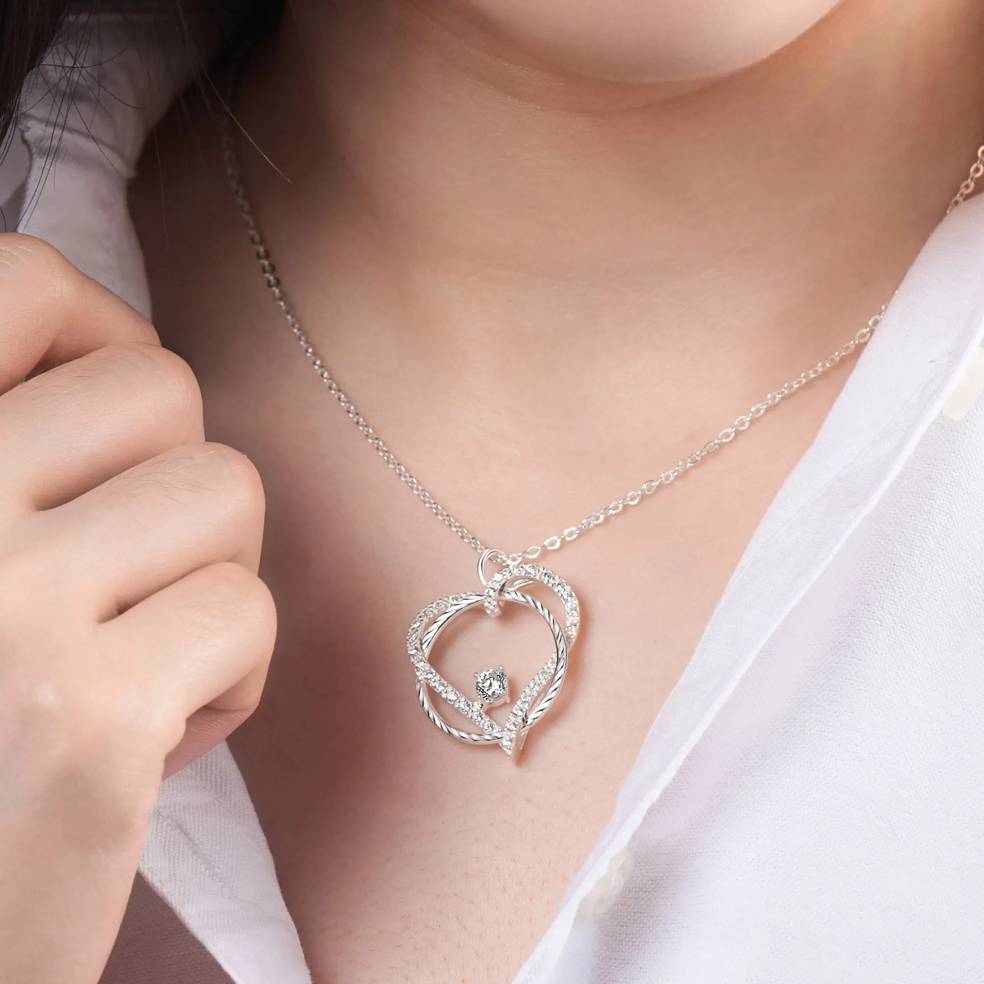 Circle Interlocked Heart Sterling Silver Pendant